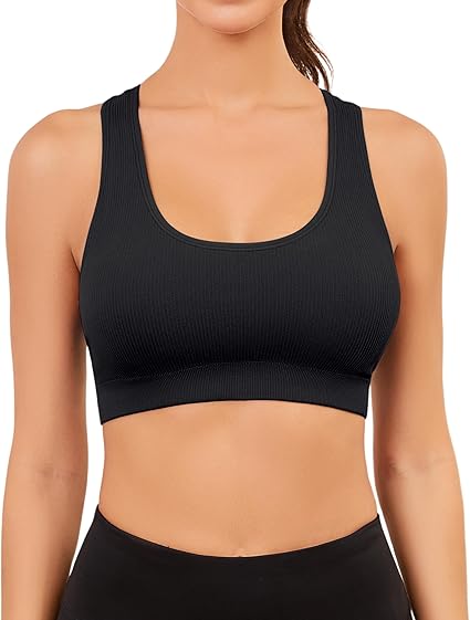 Racerback Sports Bra for Women Seamless Ribbed Crop with Built-in Bra Yoga Workout Tank Top